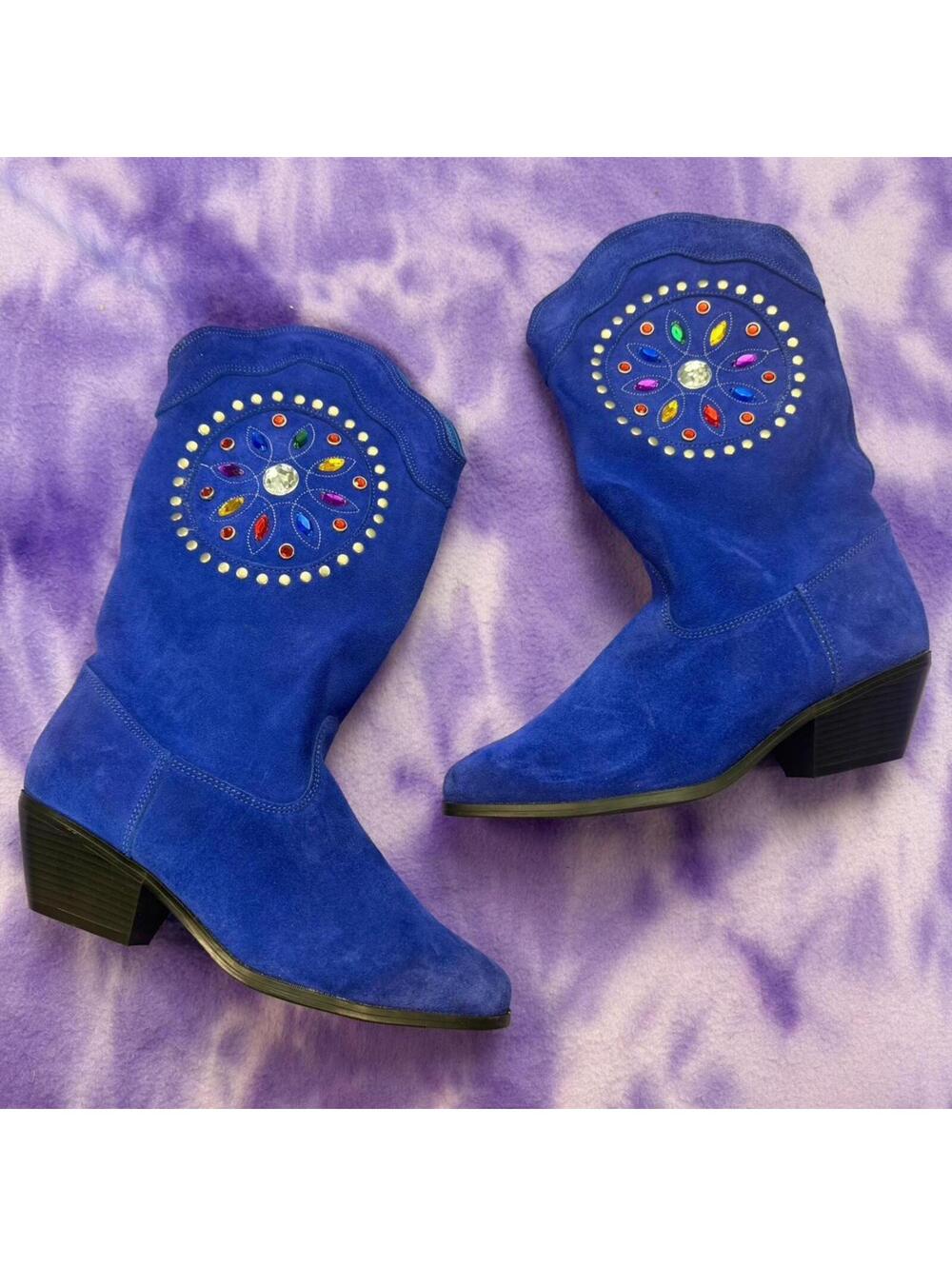 Aj valenci blue suede boots with stud and jewel details